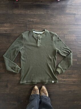 Abercrombie style Olive Green Thermal Henley Long-Sleeve Shirt Small
